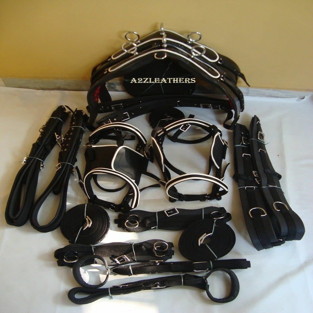 AMAZING HORSE STUFF Double Horse Nylon Driving Harness in Black with White Trim (Full, Cob, Pony, Shetland & Mini) (Mini)
