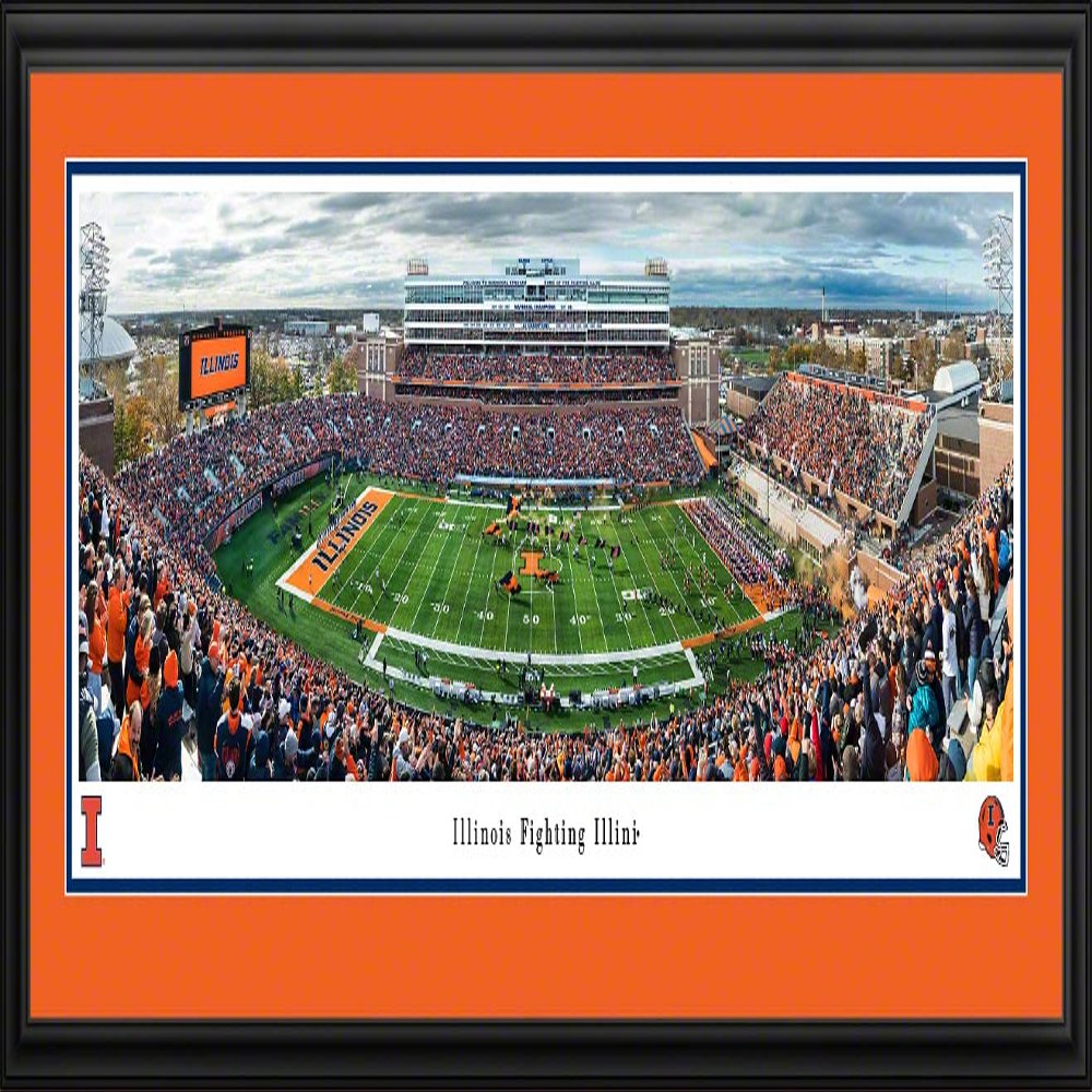 Illinois Football - 44x18-inch Double Mat, Deluxe Framed Picture by Blakeway Panoramas