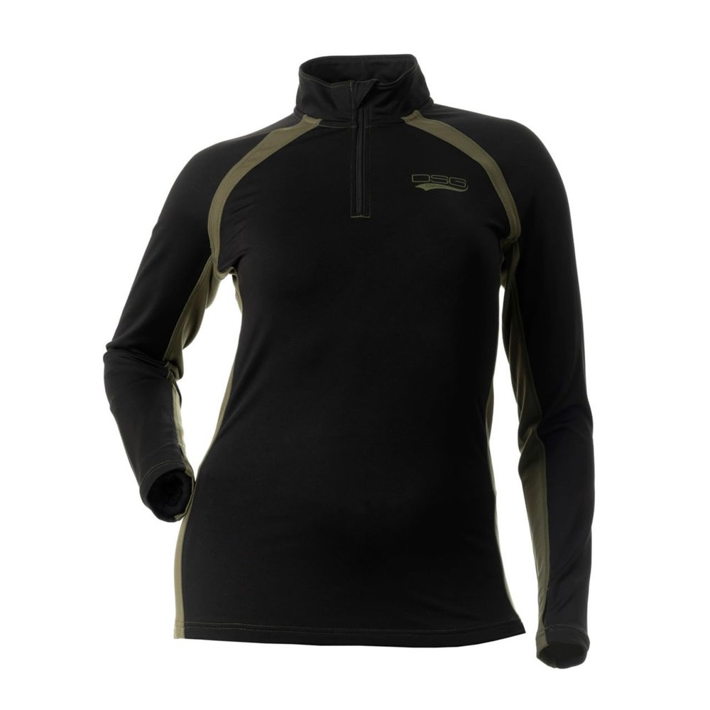 DOING SOMETHING GREAT Women's D-Tech 1/4 Zip Base Layer Hunting Shirts (Black/Olive, Large)
