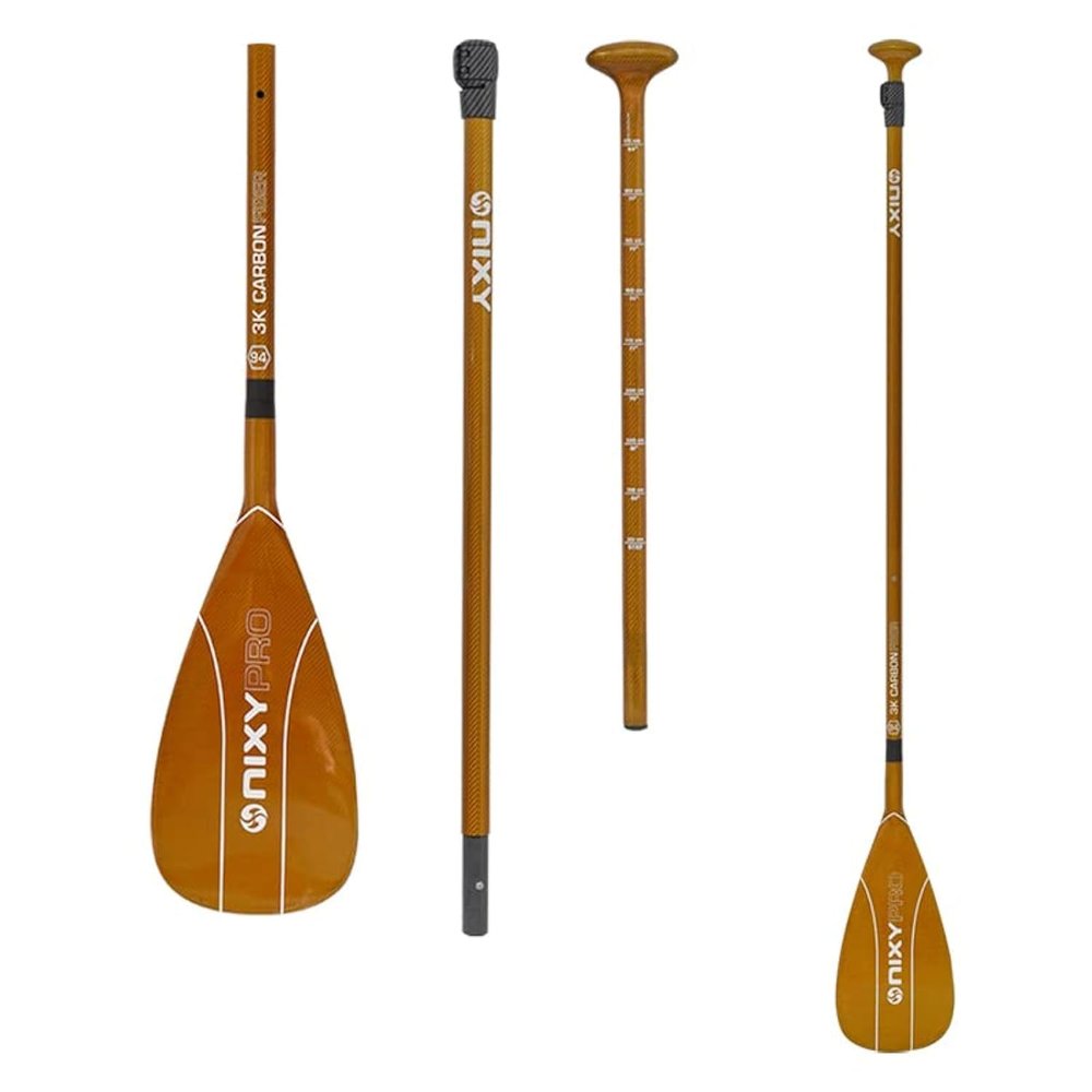 NIXY Full Carbon Fiber SUP Paddle  Adjustable 3 Piece Pro Paddle with ABS Blade Edge for Stand Up Paddle Board  Durable, Lightweight Floating Paddle (Yellow, Large - 94 sq in. Blade)