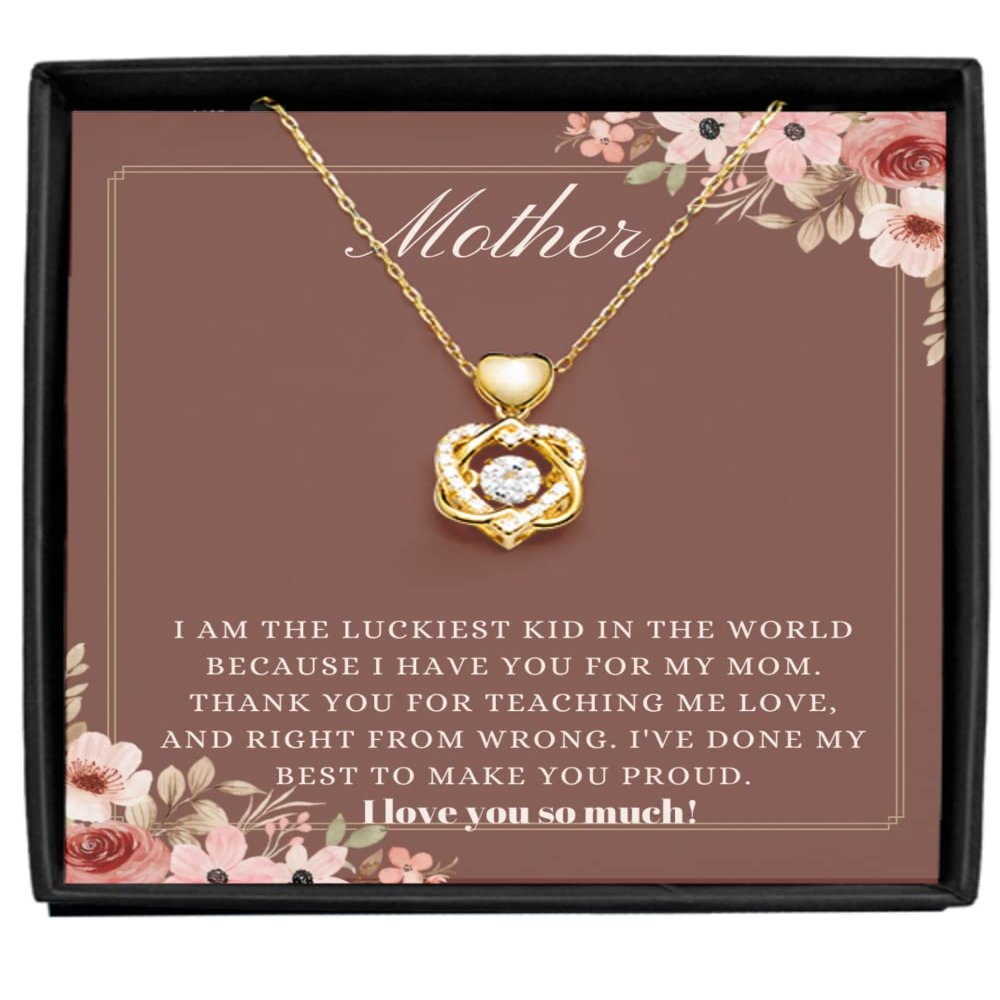 Heart Knot Gold Necklace Luxury Box Mother Heart Knot Necklace Gift