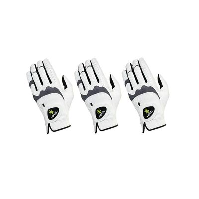 HIRZL Trust Hybrid Mens All Weather Golf Glove | Kangaroo Leather | Ultimate Grip and Ergonomic Fit | (White/Black) Worn on Left Hand | Large, (Pack of 3)