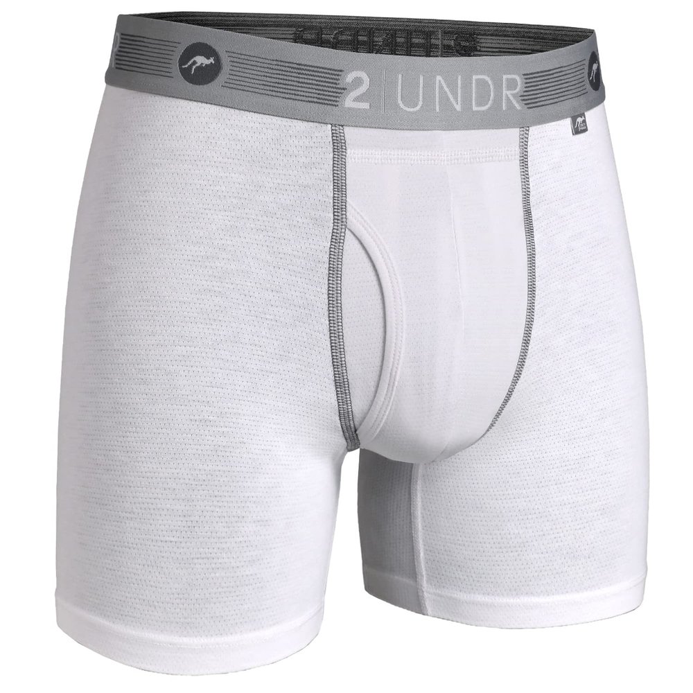 2UNDR Men's 6" Flow Shift Boxer Briefs (White, X-Large)