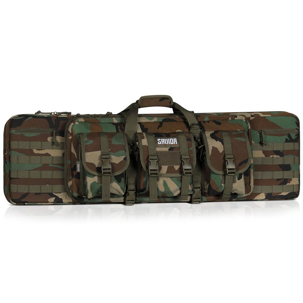 Savior Equipment American Classic Tactical Double Long Gun Bag Pistol Transportation Case w/Backpack Strap, 42 Inch M81 Woodland Camo