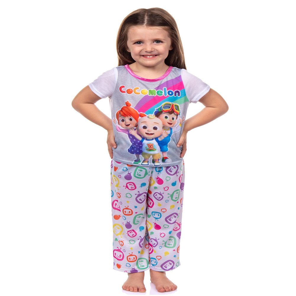 Komar Kids CoComelon Toddler Girls' Rainbow Short Sleeve Shirt And Pants 2PC Pajama Set, 4T