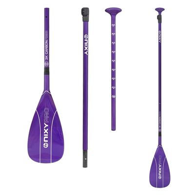 NIXY Full Carbon Fiber SUP Paddle - Adjustable 3 Piece Pro With ABS Blade Edge for Stand Up Paddle Board - Durable, Lightweight Floating (Purple, Large - 94 sq in. Blade)