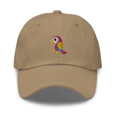 Parrot hat, Embroidered Unisex Baseball hat, Parrot hat for Adults, Parrot Gifts, for Parrot Lovers. Khaki
