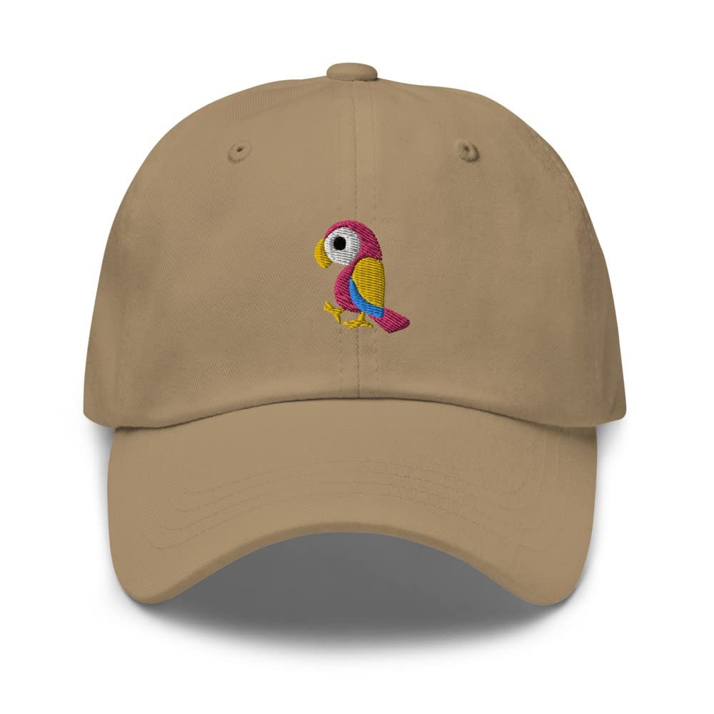 Parrot hat, Embroidered Unisex Baseball hat, Parrot hat for Adults, Parrot Gifts, for Parrot Lovers. Khaki
