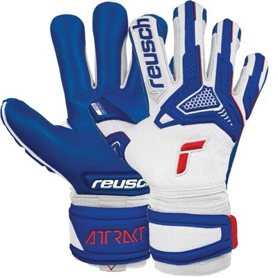 Reusch Attrakt Freegel Gold Sleek Finger Support Goalkeeper Gloves, Blue/White, Size 6