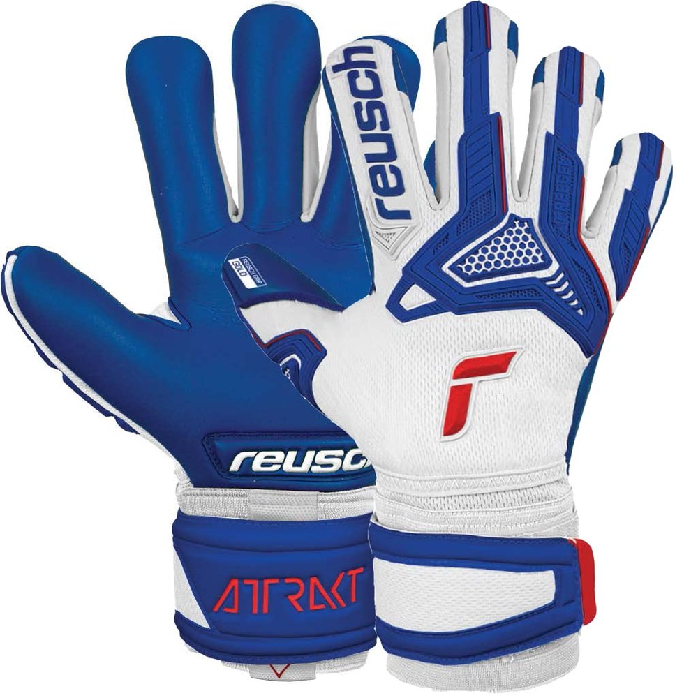 Reusch Attrakt Freegel Gold Sleek Finger Support Goalkeeper Gloves, Blue/White, Size 6