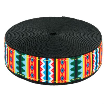 Country Brook Design - Summer Pines on Black Nylon Webbing (1 Inch, 5 Yards)