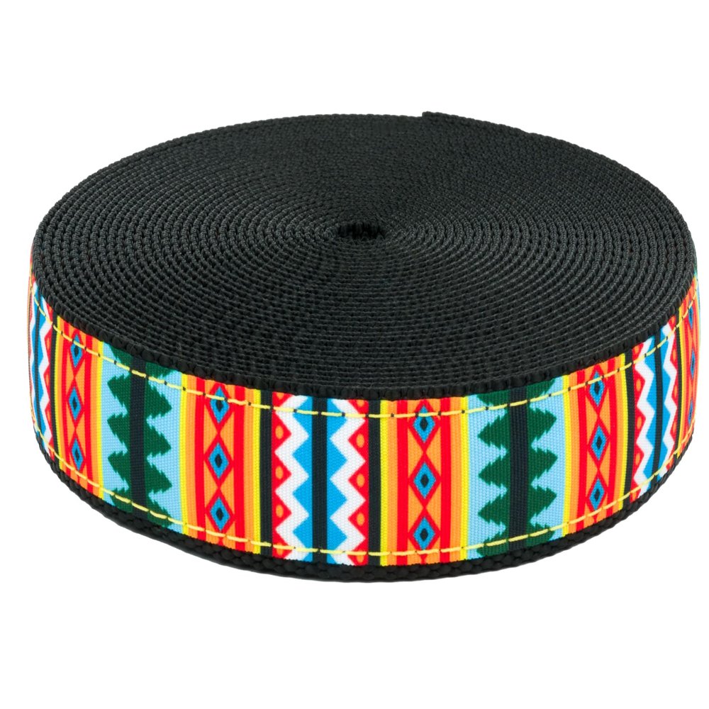 Country Brook Design - Summer Pines on Black Nylon Webbing (1 Inch, 5 Yards)
