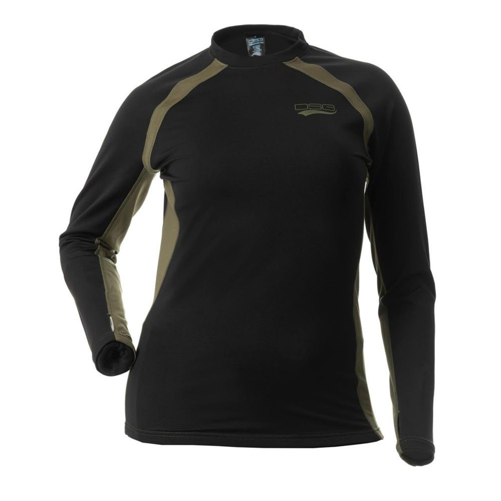 DOING SOMETHING GREAT Women's D-Tech Crewneck Hunting Base Layer Shirts (Black/Olive, X-Large)