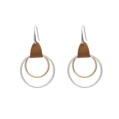 Bohemian Boho Leather Geometric Circle Round Earrings Dangling Drop Frosted Metal Square Hook Earrings for Women Simple Jewelry-silver big