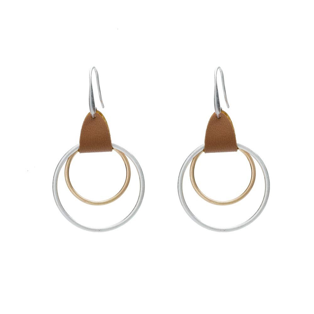 Bohemian Boho Leather Geometric Circle Round Earrings Dangling Drop Frosted Metal Square Hook Earrings for Women Simple Jewelry-silver big