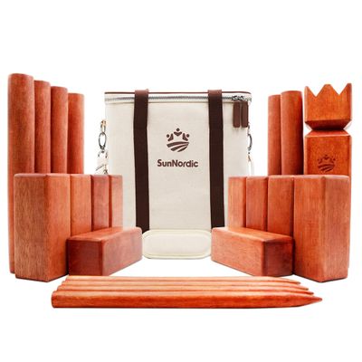 SunNordic Kubb Yard Game Set, Garden Rubber Wood Outdoor Tossing Game with Canvas Carry Bag, Giant Viking Outdoor Chess Game for Kids, Adults & Backyard Lawn