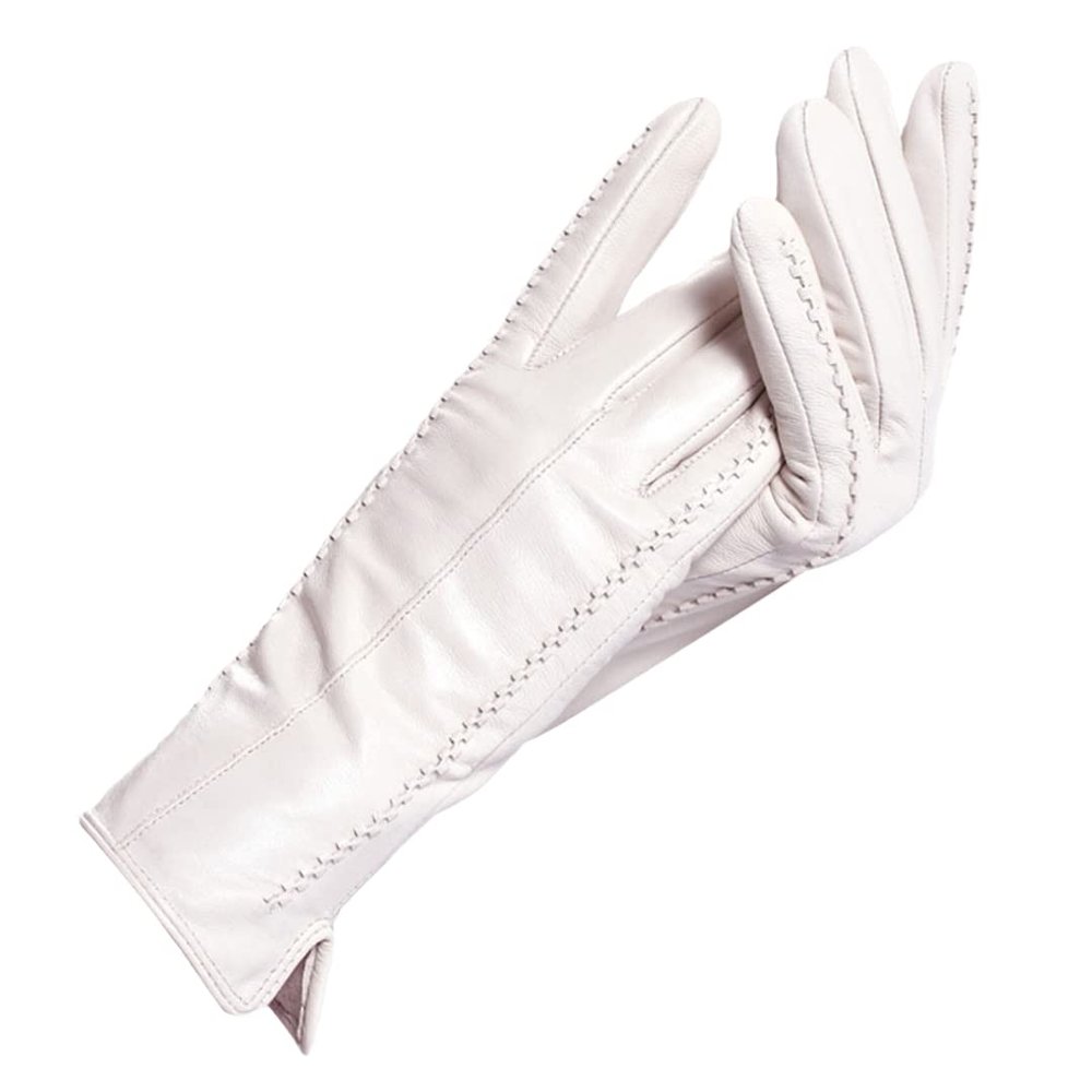 White Leather Women's Gloves, Cotton Lining Warm, Leather Gloves, Leather Gloves Warm Winter Beige 6.5