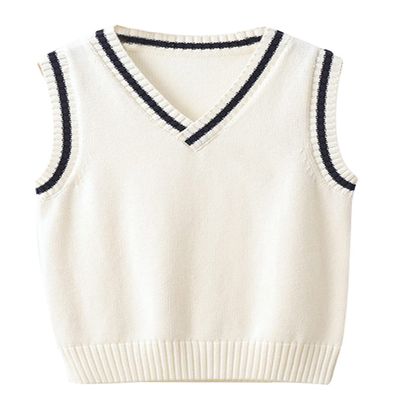 JiaYou Girls Boys Sweater Vest Unisex Cable Knit Cotton Uniform Vest(White,7 Years)