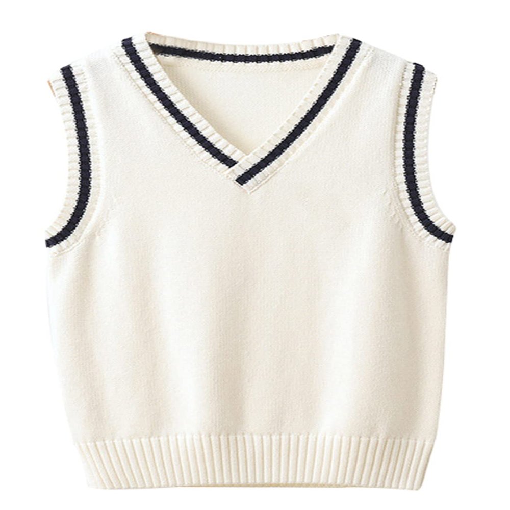JiaYou Girls Boys Sweater Vest Unisex Cable Knit Cotton Uniform Vest(White,7 Years)