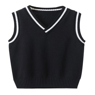 JiaYou Girls Boys Sweater Vest Unisex Cable Knit Cotton Uniform Vest(Dark Blue,7 Years)