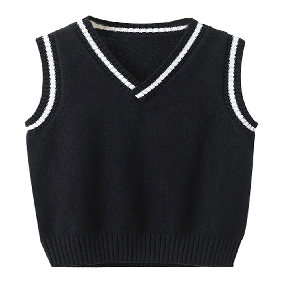 JiaYou Girls Boys Sweater Vest Unisex Cable Knit Cotton Uniform Vest(Dark Blue,7 Years)