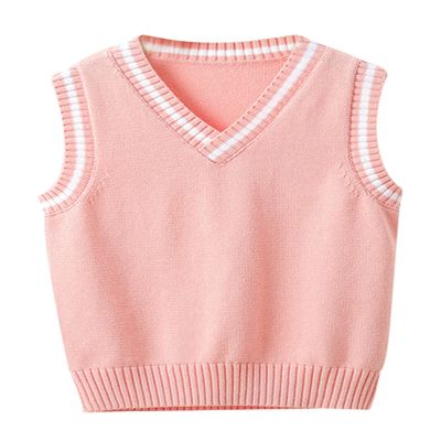 JiaYou Girls Boys Sweater Vest Unisex Cable Knit Cotton Uniform Vest(Pink,3 Years)