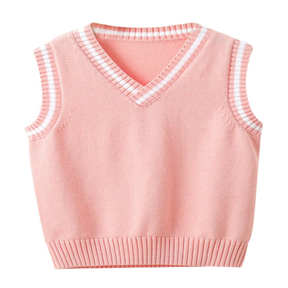 JiaYou Girls Boys Sweater Vest Unisex Cable Knit Cotton Uniform Vest(Pink,3 Years)
