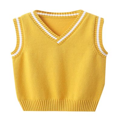 JiaYou Girls Boys Sweater Vest Unisex Cable Knit Cotton Uniform Vest(Yellow,13 Years)