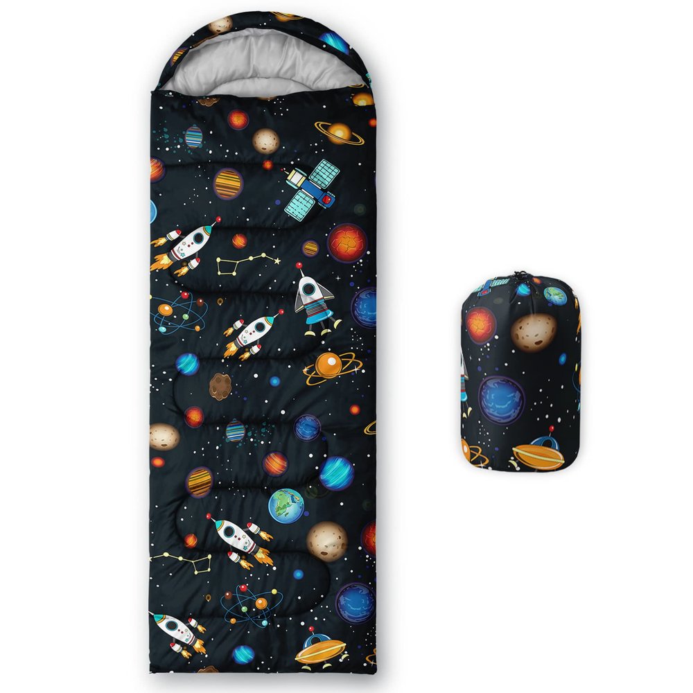 BailiPromise Outer Space Rocket Printed Camping Sleeping Bags,3 Season Warm Weather,Lightweight,Waterproof Sleeping Bags for Adults & Kids,Traveling,and Outdoors,Camping Gear Equipment,31x90inch