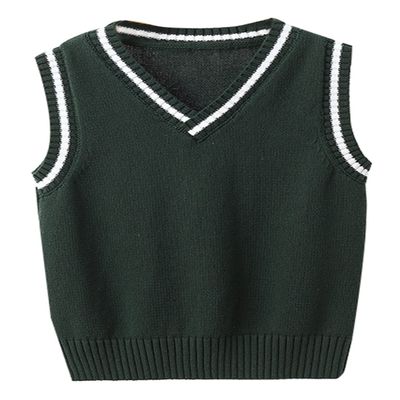 JiaYou Girls Boys Sweater Vest Unisex Cable Knit Cotton Uniform Vest(Green,11 Years)