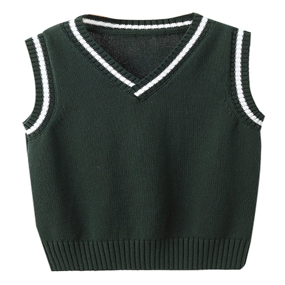 JiaYou Girls Boys Sweater Vest Unisex Cable Knit Cotton Uniform Vest(Green,11 Years)