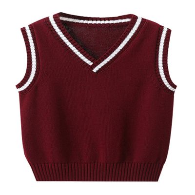 JiaYou Girls Boys Sweater Vest Unisex Cable Knit Cotton Uniform Vest(Red,15 Years)