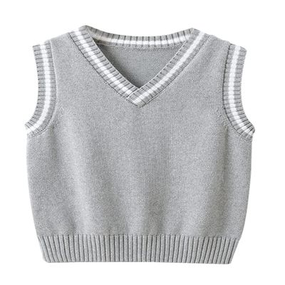 JiaYou Girls Boys Sweater Vest Unisex Cable Knit Cotton Uniform Vest(Grey,7 Years)