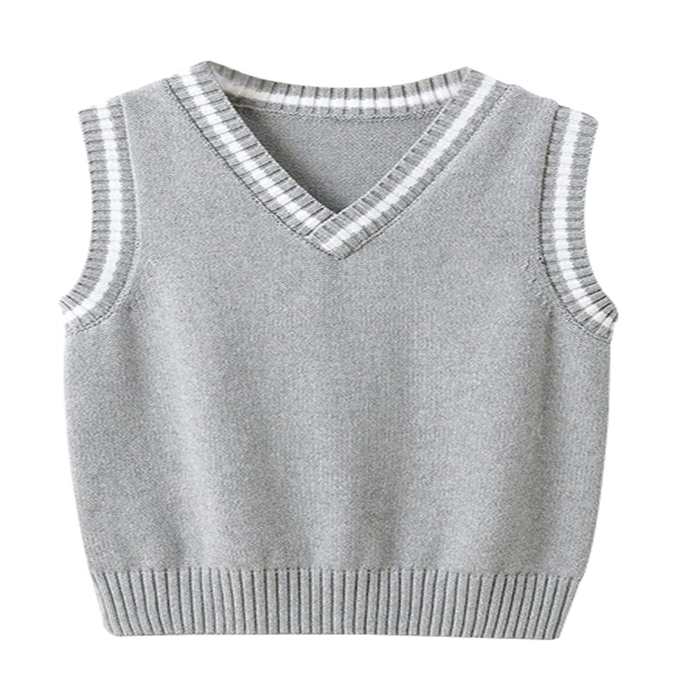 JiaYou Girls Boys Sweater Vest Unisex Cable Knit Cotton Uniform Vest(Grey,7 Years)