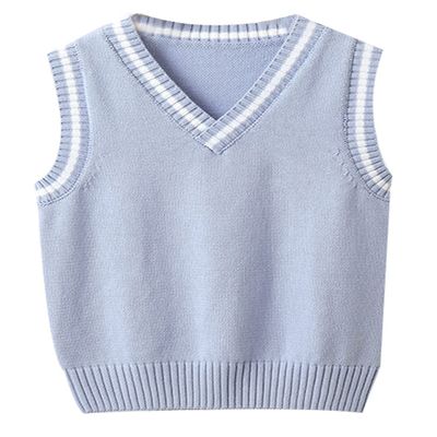 JiaYou Girls Boys Sweater Vest Unisex Cable Knit Cotton Uniform Vest(Blue,13 Years)