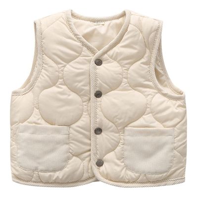 JiaYou Girls Boys Soft Vest Lightweight Warm Outwear with Pockets(Beige,2 Years)