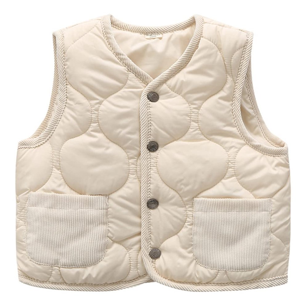 JiaYou Girls Boys Soft Vest Lightweight Warm Outwear with Pockets(Beige,2 Years)