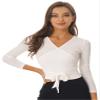 Kaerm Womens Long Sleeve Ballet Belly Dance Cardigan Wrap Top V Neck Tie Shrug Sweater Crop Top T-Shirt Tees Ivory X-Large view 1
