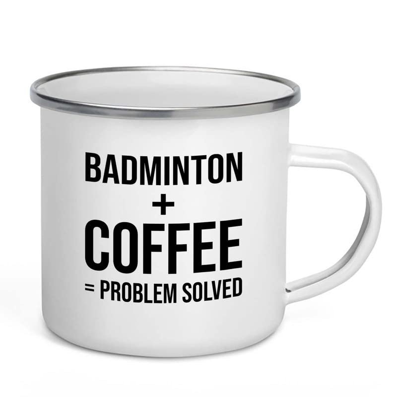 Sports Camper Mug 12oz - Badminton + Coffee - Badminton Player Racket Sport Theme for Athlete Net Birdie Badmintonist Court Game