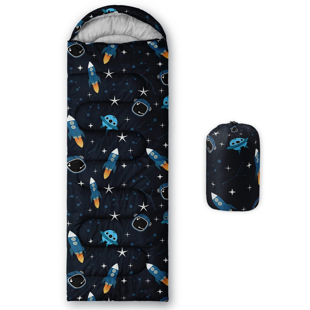 BailiPromise Outer Space Rocket Printed Camping Sleeping Bags,3 Season Warm Weather,Lightweight,Waterproof Sleeping Bags for Adults & Kids,Traveling,and Outdoors,Camping Gear Equipment,31x90inch