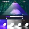 96 LED 395nm UV / 6500K Flashlight Camping Blacklight , 10000mAh Rechargeable, 3000 Lumens, Glow Lights for Party , Bedroom, Fluorescent Poster , Dog/Cat Urine , Bed Bug ,Halloween Black Light (UV) view 2