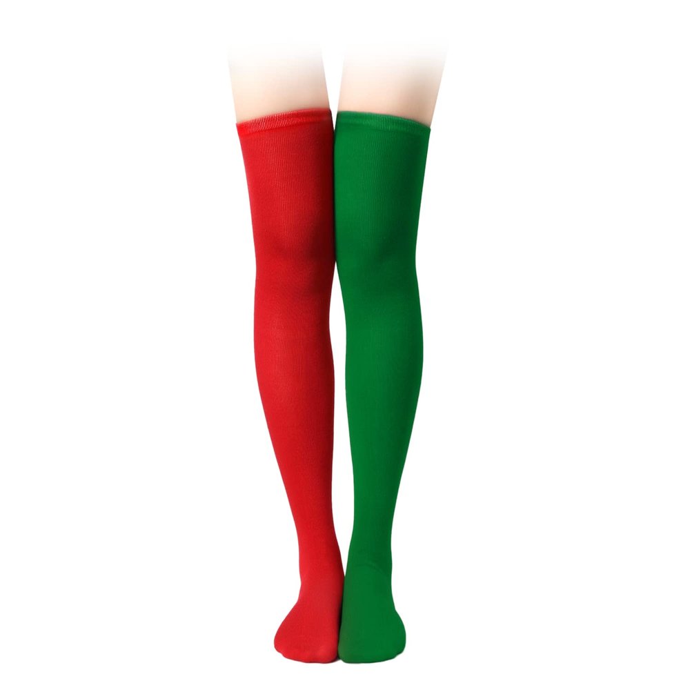 KINBOM Thigh High Socks, 25.6inch Long Soft Knee High Socks Long Stockings for Women Girls Daily Wear Festival (1 Pair, Red, Green)