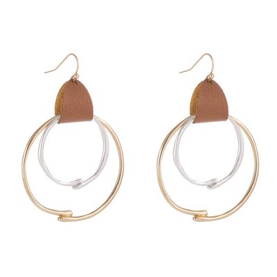 Bohemian Boho Leather Geometric Circle Round Earrings Dangling Drop Frosted Metal Square Hook Earrings for Women Simple Jewelry-gold big