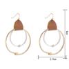 Bohemian Boho Leather Geometric Circle Round Earrings Dangling Drop Frosted Metal Square Hook Earrings for Women Simple Jewelry-gold big view 2