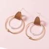 Bohemian Boho Leather Geometric Circle Round Earrings Dangling Drop Frosted Metal Square Hook Earrings for Women Simple Jewelry-gold big view 3