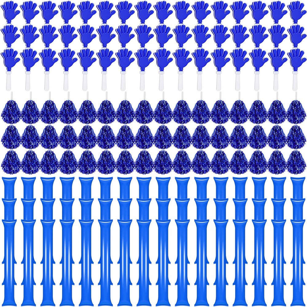 Sosation 144 Pcs Cheerleading Pom Poms Hand Clappers and Thunder Sticks Cheerleading Cheering Sticks Pompoms for Christmas Party Favors Sports Cheers Ball Dance Basketball Football Noisemakers, Blue