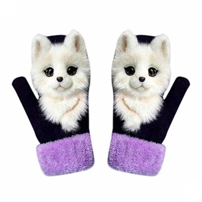 8D Cartoon Animal MittensCute Handmade Knitted Plush Animal Mittens Gloves, Full Fingers Thickening Soft Warm Mittens (red, Child)