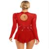 vastwit Women's Lyrical Dance Costume Long Sleeve Mesh Figure Skating Dress Backless Ballet Dance Leotard Red Type F Large view 2