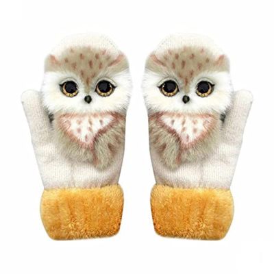 16D Cartoon Animal MittensCute Handmade Knitted Plush Animal Mittens Gloves, Full Fingers Thickening Soft Warm Mittens (red, Child)