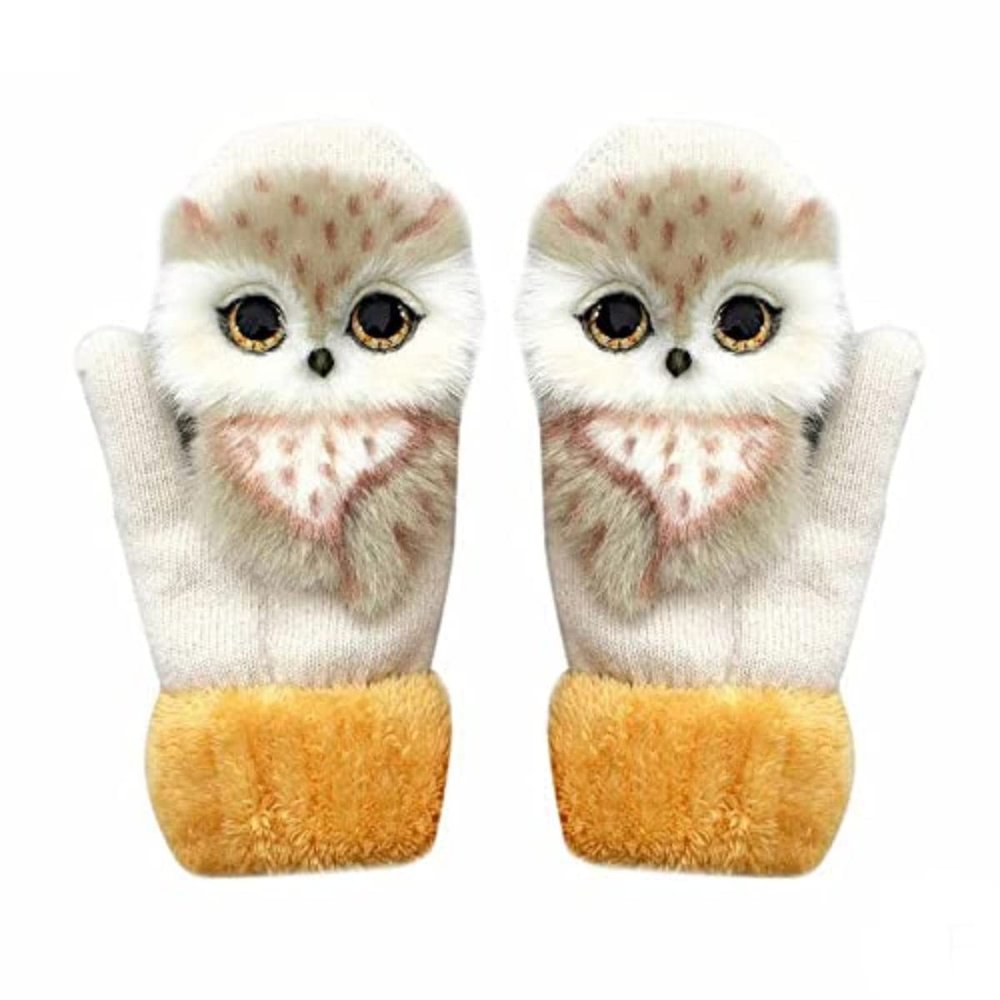 16D Cartoon Animal MittensCute Handmade Knitted Plush Animal Mittens Gloves, Full Fingers Thickening Soft Warm Mittens (red, Child)